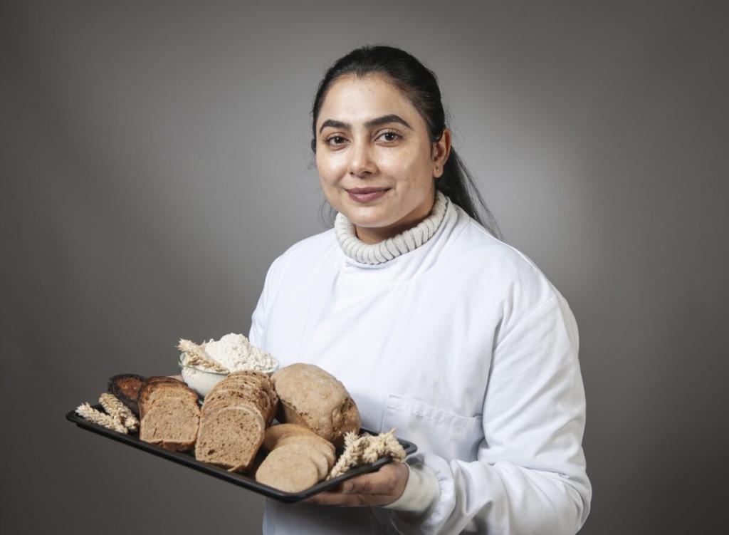 Dr Navneet Kaur with bread, toast and biscuits made from the CRISPR edited wheat