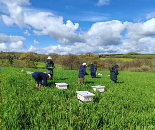 a group of scientists standing in a field